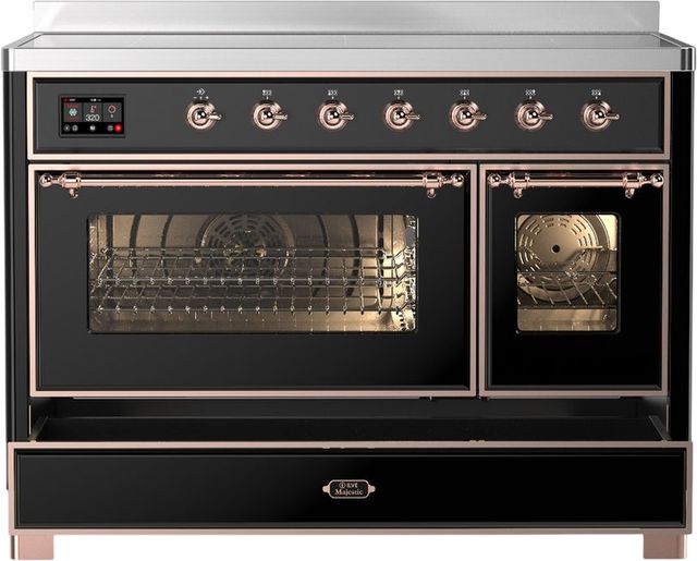 Ilve® Majestic III 48" Glossy Black Pro Style Induction Range with Triple Glass Door and Copper Trim-2