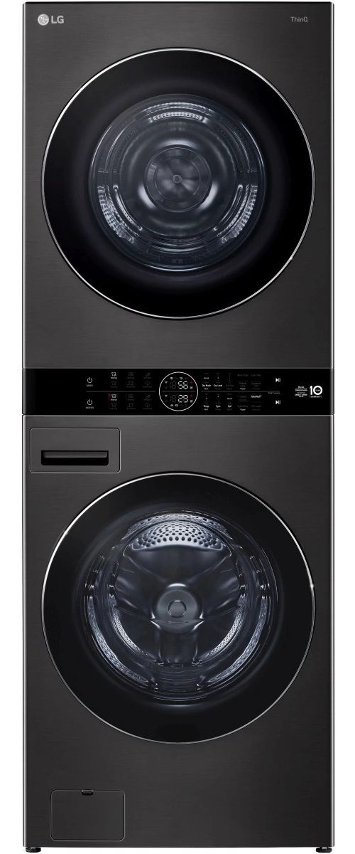 LG Black Steel Electric Laundry Center, 5 Cu. Ft. Washer, and 7.8 Cu. Ft. Dryer Set-0