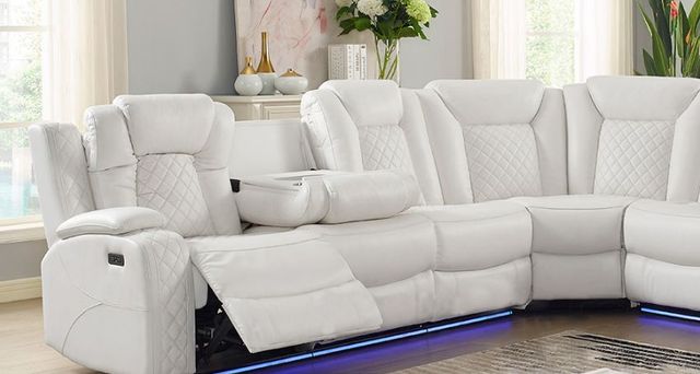 New Classic® Home Furnishings Orion Left Arm Facing White Sofa with Dual Recliner-0