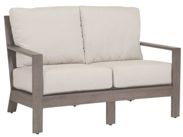 Sunset West Laguna Driftwood Aluminum Outdoor Loveseat with Canvas Flax Cushion-0
