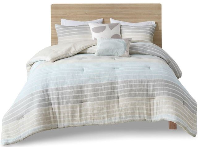Olliix by Urban Habitat Hayes Aqua King/California King Woven Stripe Cotton Gauze Comforter Set-0