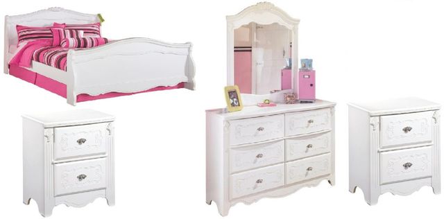 Signature Design by Ashley® Exquisite 5-Piece White Youth Twin Sleigh Headboard Bed Set-0