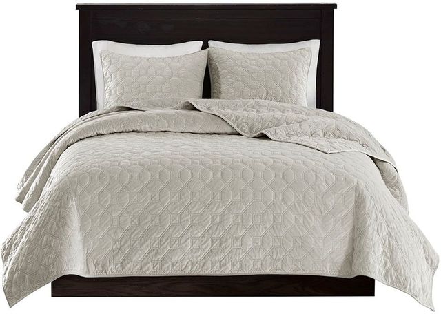 Olliix by Madison Park Harper 3 Piece Ivory King/California King Faux Velvet Reversible Coverlet Set-0