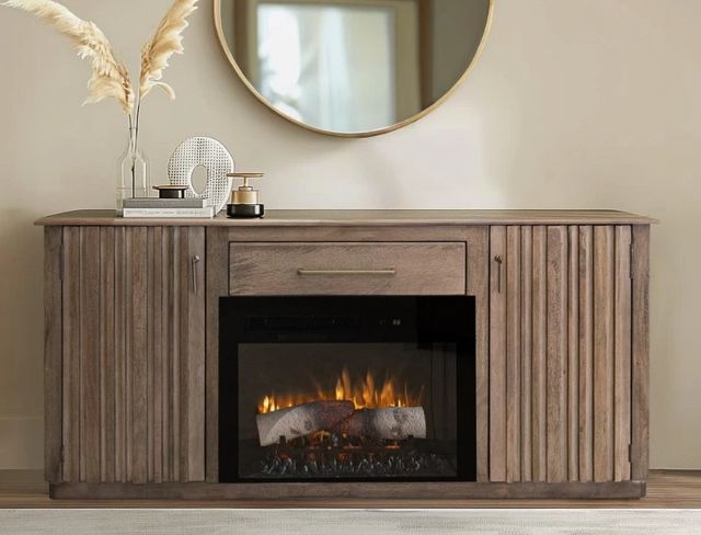 International Furniture Direct Mezquite Brown Fireplace TV Stand-1