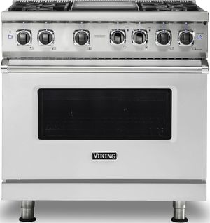 front view of the Viking® Professional 5 Series 36" Stainless Steel Pro Style Dual Fuel Liquid Propane Range