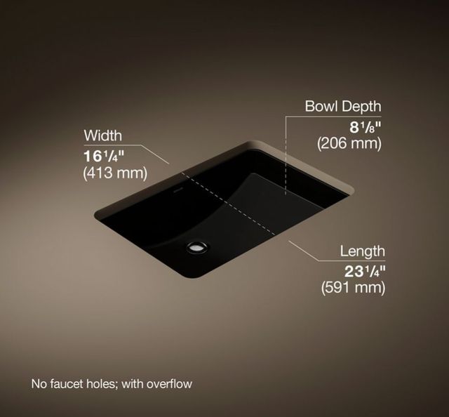 Kohler Ladena® Black 23.25" Rectangular Undermount Bathroom Sink-3