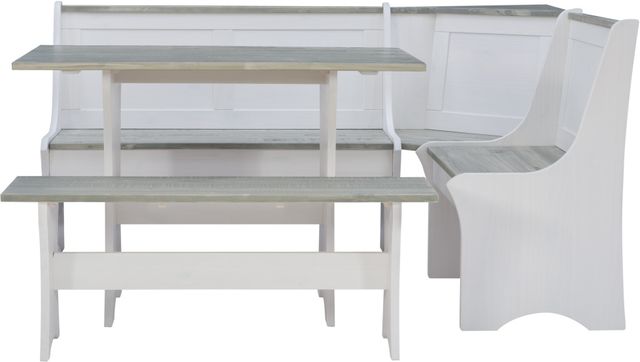 Linon Coastal 3-Piece Greywash White Corner Nook Set-2