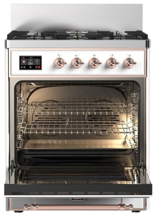 Ilve® Majestic III 30" Custom Pro Style Dual Fuel Liquid Propane Range with 5 Black Brass Burners and Copper Trim-1