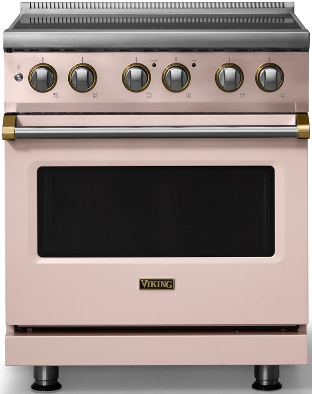 Viking® 5 Series 30" Blush Pro Style Induction Range with Brushed Brass Trim-0