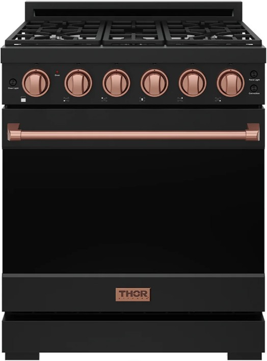 Thor Kitchen Gordon Ramsay Collection 30" Black Pro Style Gas Range with Precision Knob Control and Rose Gold Trim