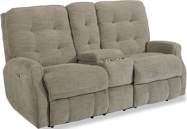 Flexsteel® Devon Smoke Power Reclining Loveseat with Console and Power Headrests-0