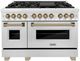 ZLINE Autograph Edition 48" Satin Stainless Steel Pro-Style Dual Fuel Range with Two Electric Ovens and Champagne Bronze Accents-0