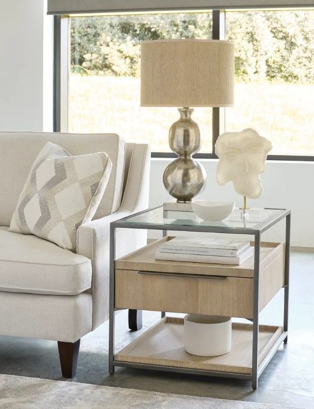 Hammary® Jive Glass Top Rectangular End Table with Metal Base-1