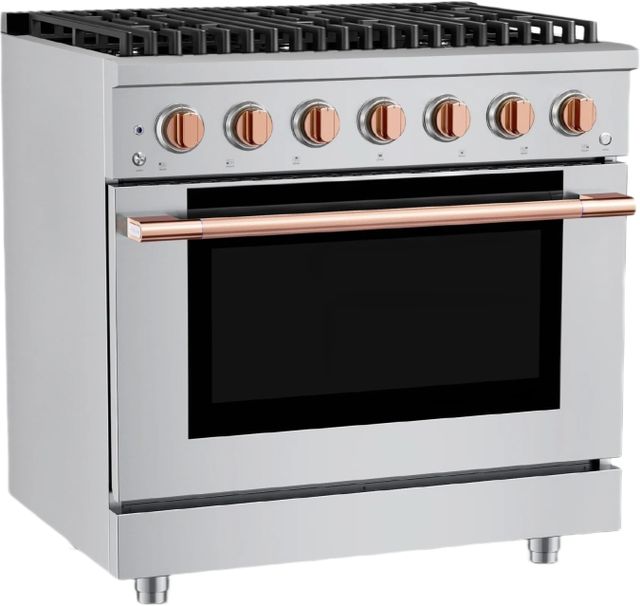 Hauslane HausPro Range 36" Stainless Steel Pro-Style Gas Range with Rose Gold Knobs-3