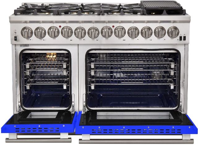 FORNO® Capriasca 48" Stainless Steel Pro Style Dual Fuel Range with Blue Door-2