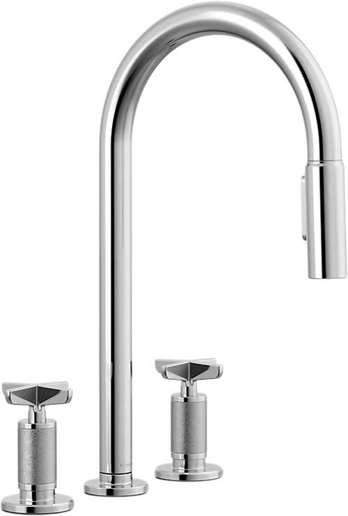 KOHLER® Billet® Polished Chrome Kitchen Sink Faucet with 2-Function Sprayhead and Cross Handles-0