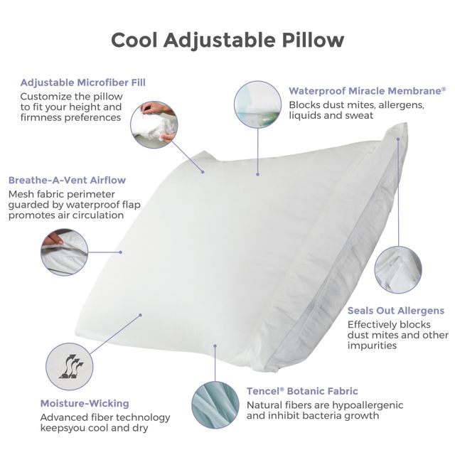 Protect-A-Bed® Therm-A-Sleep® White Cool Adjustable Queen Pillow System-2