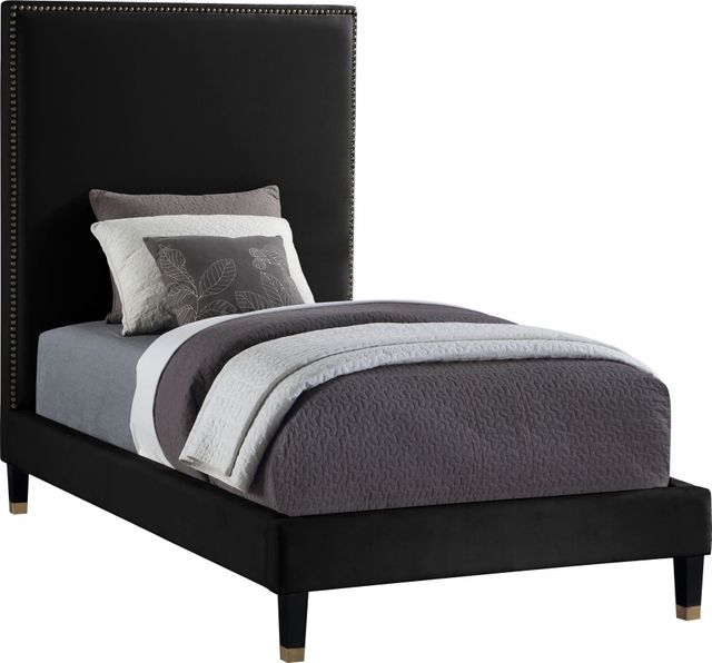 Meridian Furniture Harlie Black Velvet Twin Bed-0