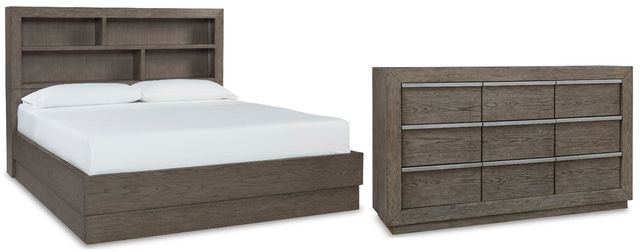 Benchcraft® Anibecca 2-Piece Weathered Gray Queen Bookcase Bed Set-0