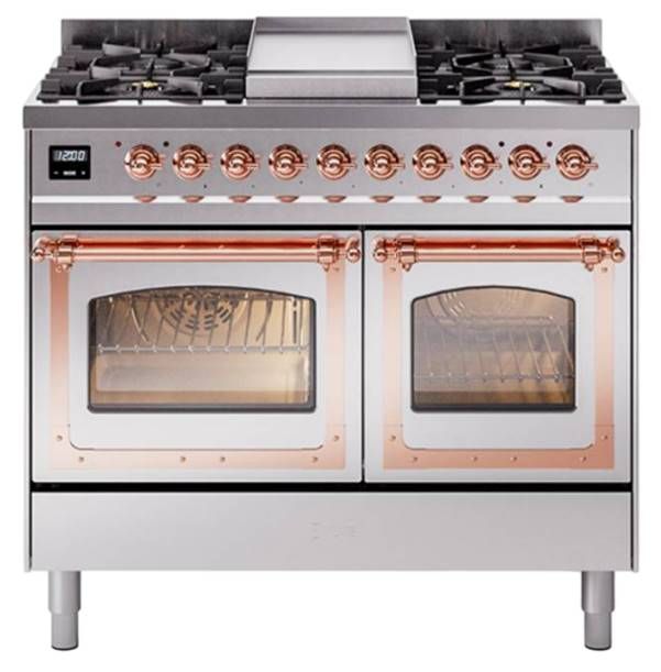 Ilve® Nostalgie II Noblesse 40'' Stainless Steel Pro Style Dual Fuel Range with Copper Trim-0