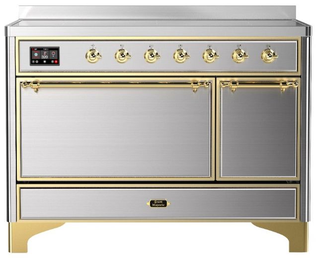 Ilve® Majestic III 48" Stainless Steel Pro Style Induction Range with Solid Door and Brass Trim-0