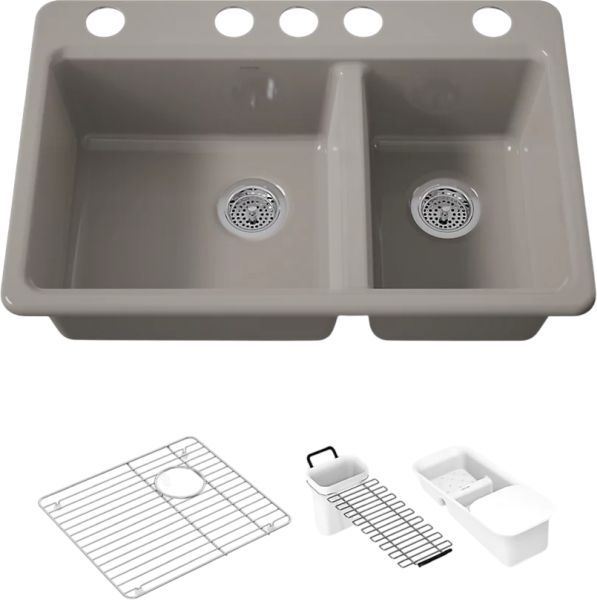 KOHLER® Riverby® Truffle 33" Undermount Double-Bowl Workstation Kitchen Sink-0