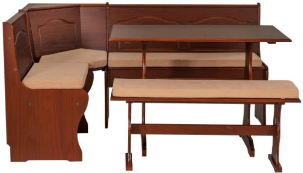 Linon Chelsea 3-Piece Beige/Walnut Nook Dining Set with Cushion-0