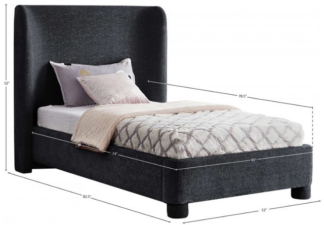Meridian Furniture Penny Black Twin Chenille Fabric Upholstered Panel Bed-2