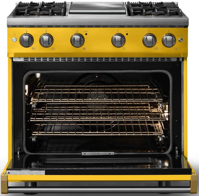 Viking® 5 Series 36" Daffodil Pro Style Gas (LP) Range with Brushed Brass Trim-1