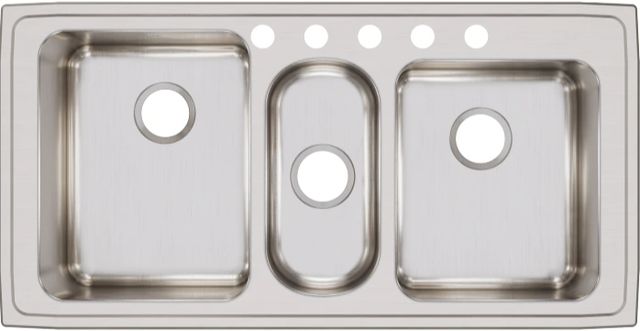 Elkay Lustertone® Classic Lustrous Satin 43" x 22" x 10" 5-Hole Triple Bowl Drop-In Sink-1