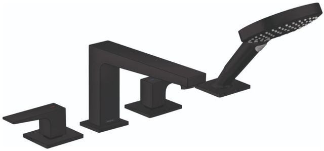 Hansgrohe Metropol Matte Black 4-Hole Roman Tub Set Trim with Lever Handles and 1.75 GPM Handshower-0