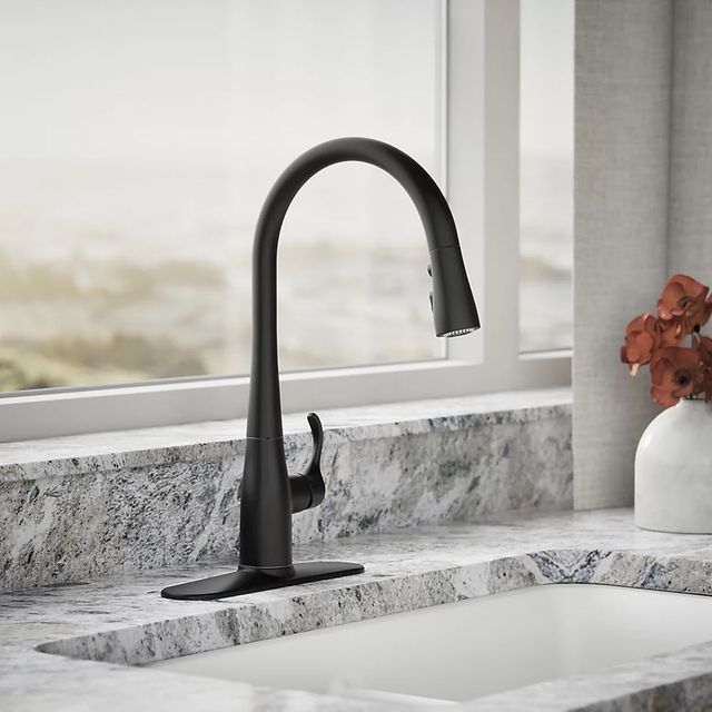 KOHLER® Simplice® Matte Black Pull-Down Kitchen Sink Faucet with Three-Function Sprayhead-1