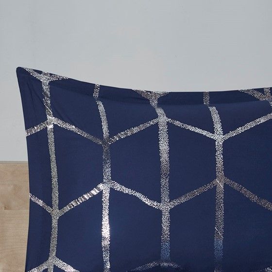 Olliix by Intelligent Design Raina Navy and Silver Twin/Twin XL Metallic Printed Comforter Set-4