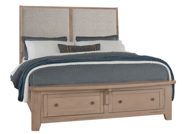 Vaughan-Bassett Woodbridge Clear Maple/Gray King Upholstered Panel Storage Bed-0