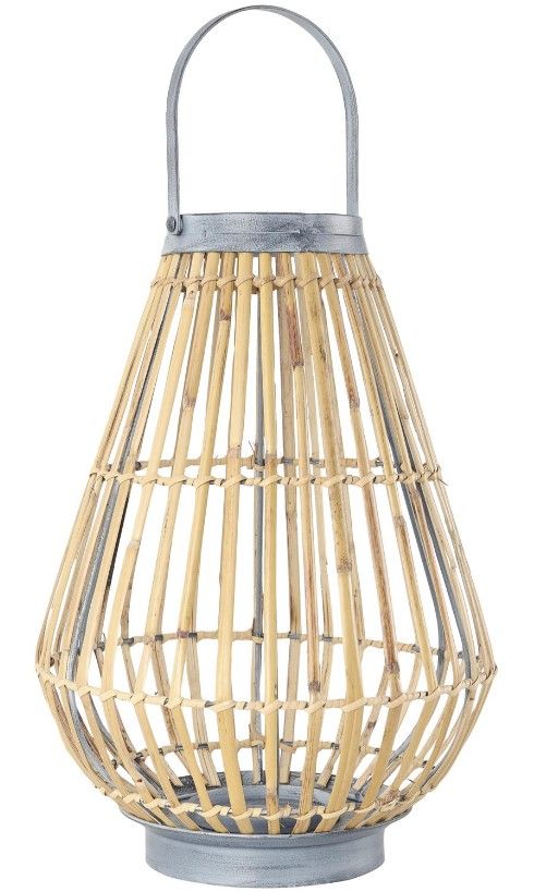 Deco Marche Brown Bamboo Handmade Open Framed Candle Lantern with Blue Metal Accents and Handle-0