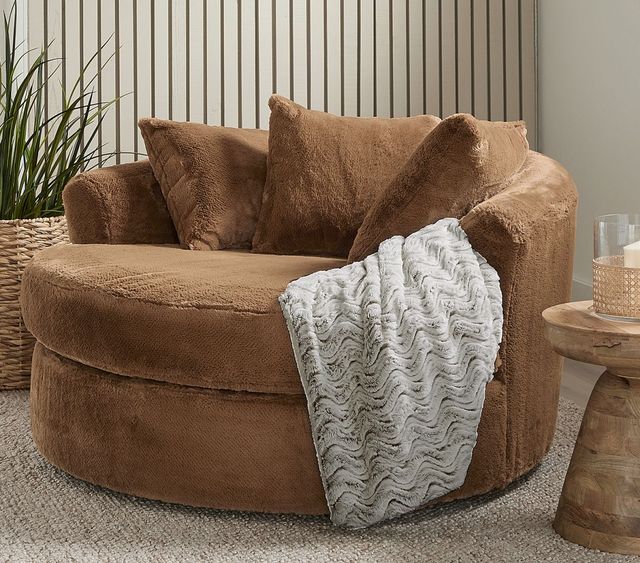 Hughes Furniture® 13600 Winter Camel Barrel Swivel Chair-1