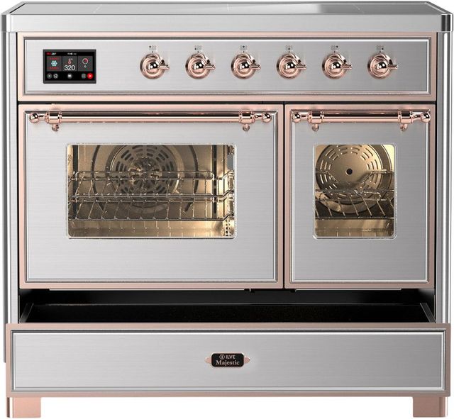 Ilve® Majestic III 40" Stainless Steel Pro Style Induction Range with Triple Glass Door and Copper Trim-2