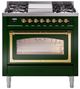 Ilve® Nostalgie II Noblesse 36'' Emerald Green Pro Style Dual Fuel Range with Brass Trim-0