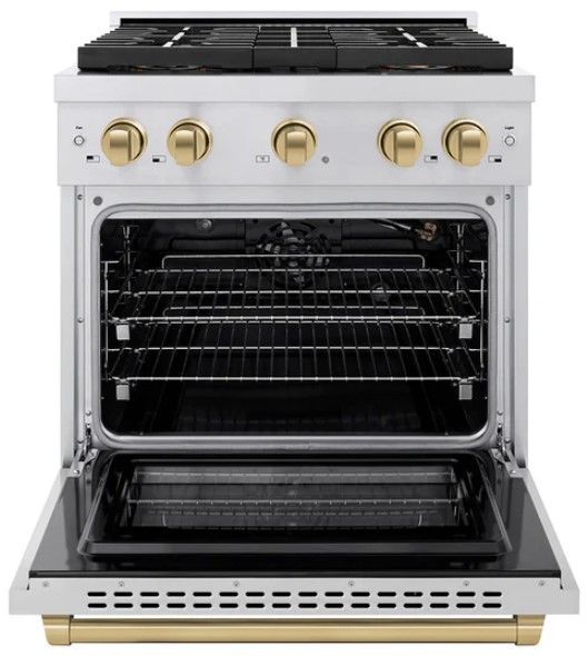 ZLINE Autograph Edition Paramount 30" 4.2 Cu. Ft. Stainless Steel Gas Range with 4 Burner DuoPro™ Cooktop, Convection Gas Oven and Champagne Bronze Accents-1