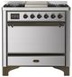Ilve® Majestic III 36" Stainless Steel Pro Style Dual Fuel Liquid Propane Range with Solid Door and Burnished Trim-0