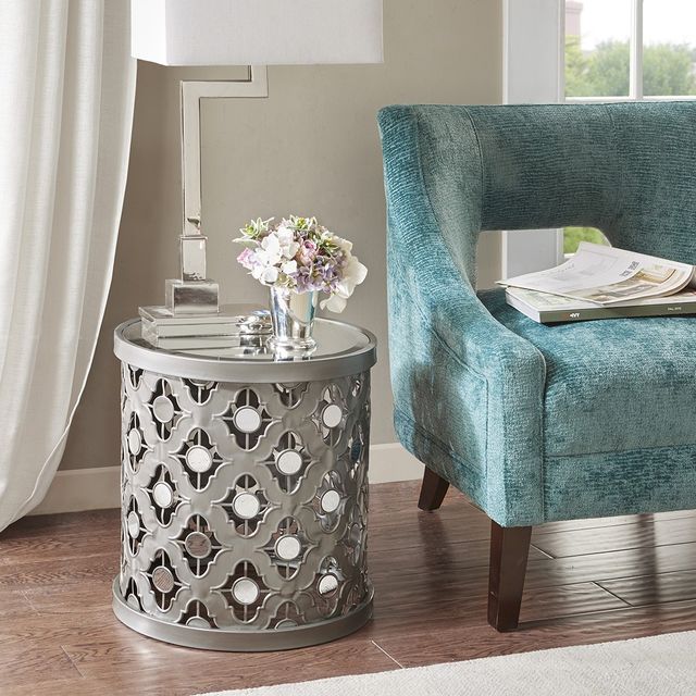 Olliix by Madison Park Silver Arian Quatrefoil Mirror Accent Table-1