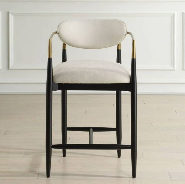 Uttermost® Moxie Matte Black/Off-White Counter Stool with Brushed Brass Accent-1