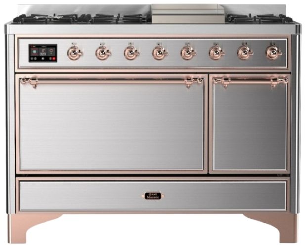 Ilve® Majestic III 48" Stainless Steel Pro Style Dual Fuel Natural Gas Range with 8 Burners and Copper Trim-0