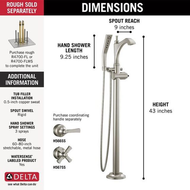 Delta Dorval® Stainless Single Handle Floor Mount Tub Filler Trim-1
