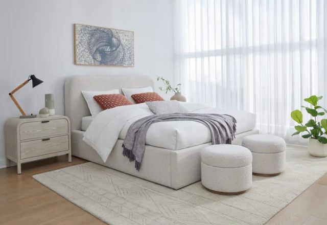 Modus Furniture Virgil Off-White/Ricotta Queen Upholstered Panel Bed-1