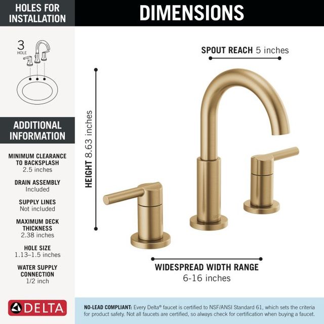 Delta Nicoli® Champagne Bronze 2-Handle Widespread Bathroom Faucet-3