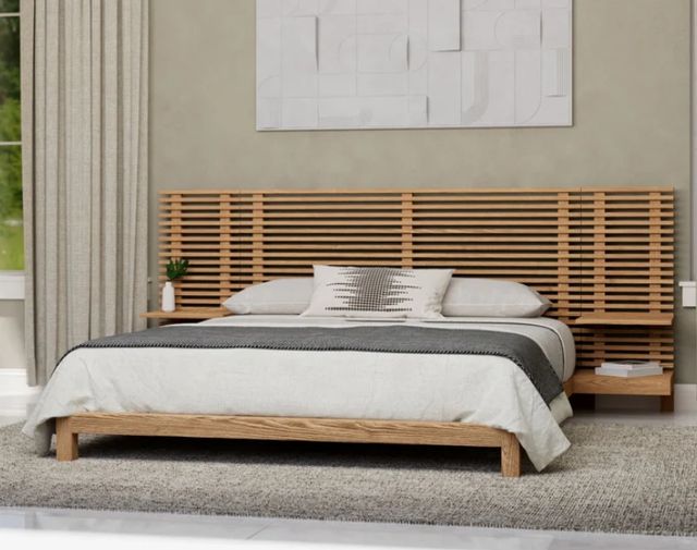 Modus Furniture Tanner Flaxen Wall Queen Panel Bed with Integrated Nightstands-1
