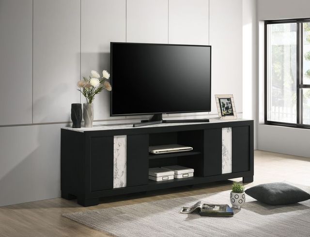Crown Mark Rangley Black TV Stand with Sliding Door-1
