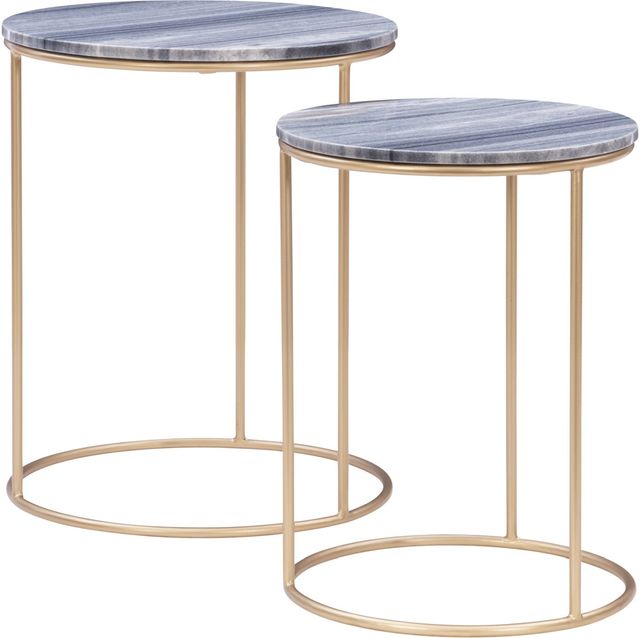 Powell® Fonner 2-Piece Grey Marble Top Nesting Table Set with Gold Base-0