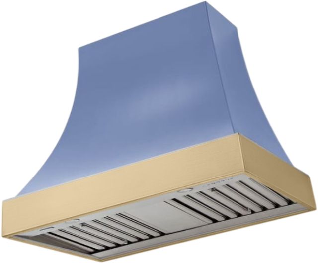 AGA Cascade 36" Carnaby Blue Wall Mounted Range Hood  with Brushed Brass Trim-0